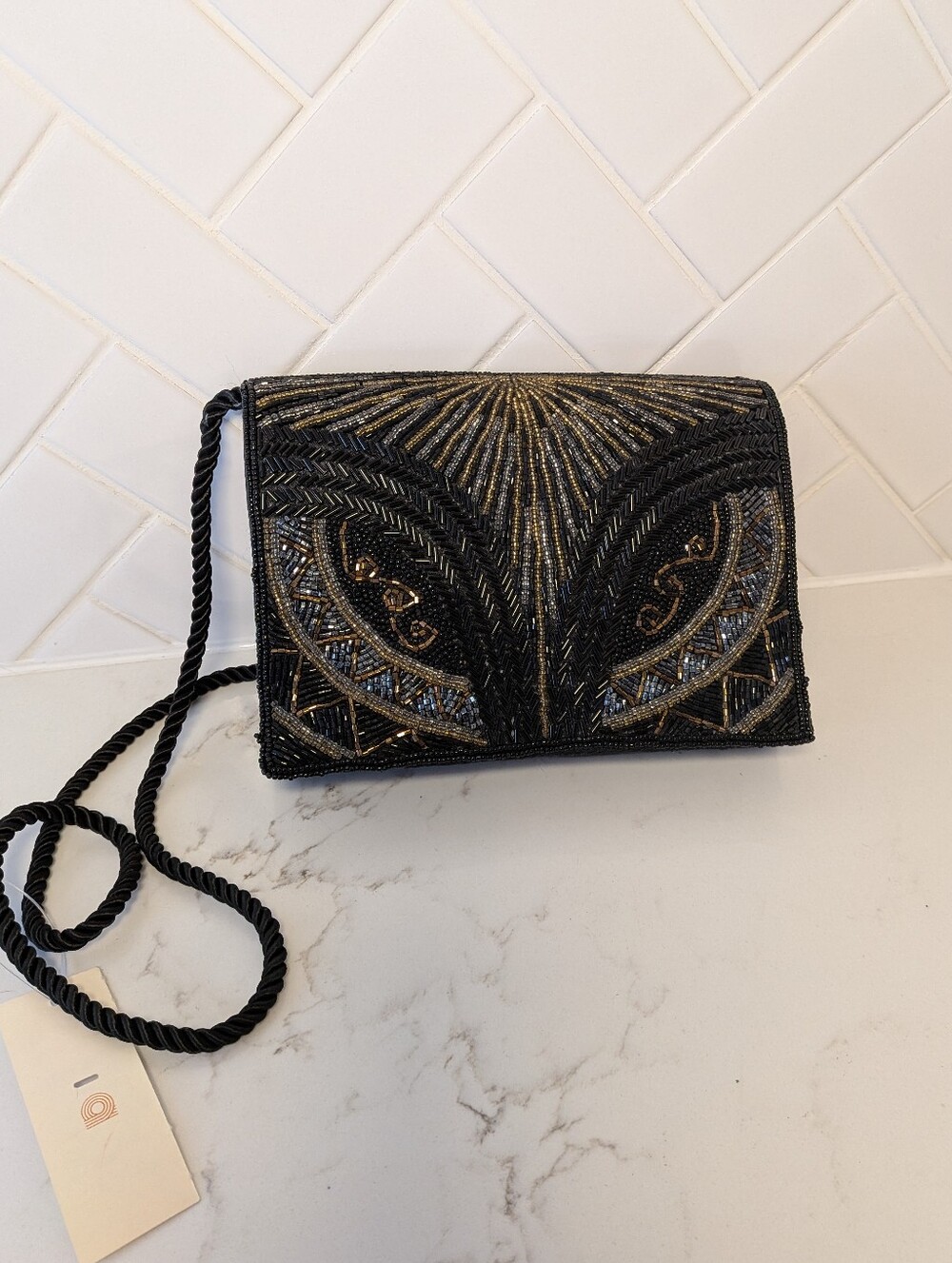 NWT Vintage Art Deco Satin Shoulder Bag Gatsby Roaring 20's Old Hollywood Glam